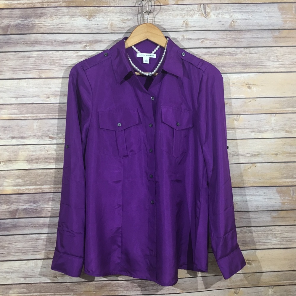 Banana Republic purple Silk button down top.